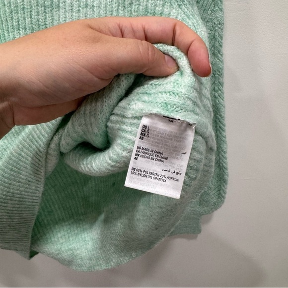 On 34th Cozy Pullover Sweater V-Neck Mint Frost Heather Large Open Knit - Picture 4 of 5